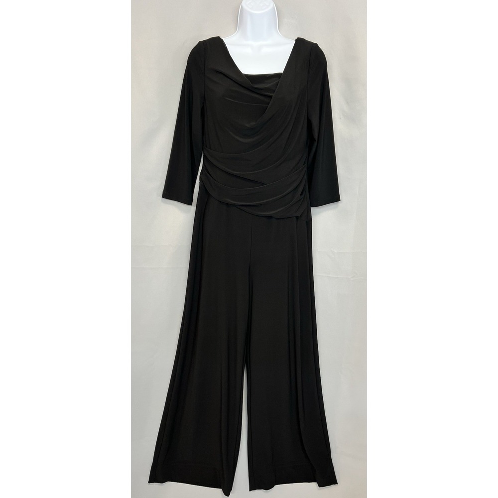 Adrianna Papell‎ Black Size 8 Cowl Neck Jumpsuit Soma, Semi Formal Wide Leg